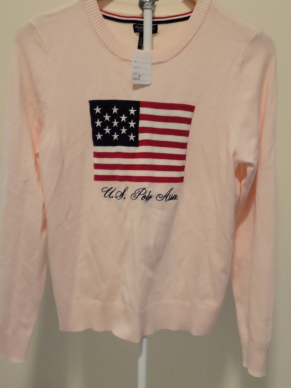 U.S. Polo Assn. Light Pink Crewneck Sweater with Flag Motif